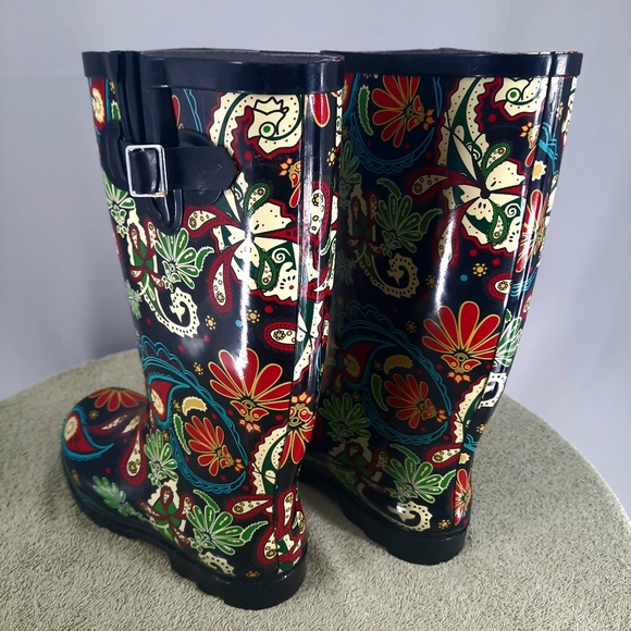 Nomad Paisley Rubber Rain Muck Buckle Boots Women's Size 9 Multi Color - Picture 4 of 11